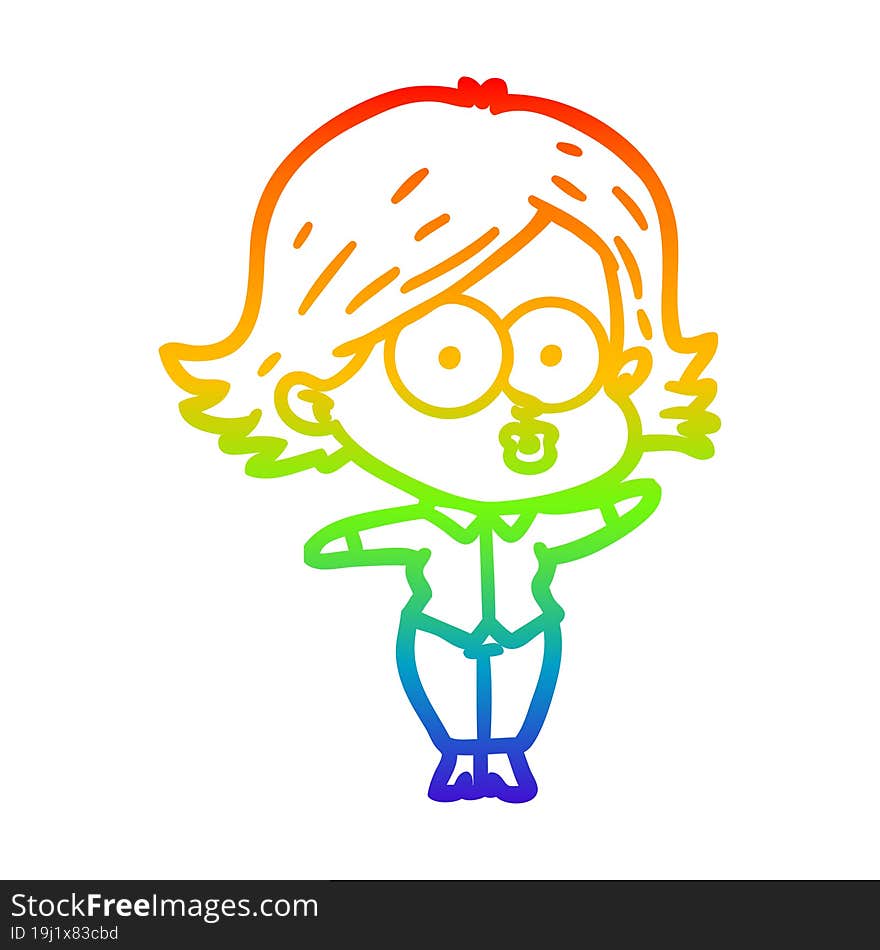 rainbow gradient line drawing cartoon girl pouting