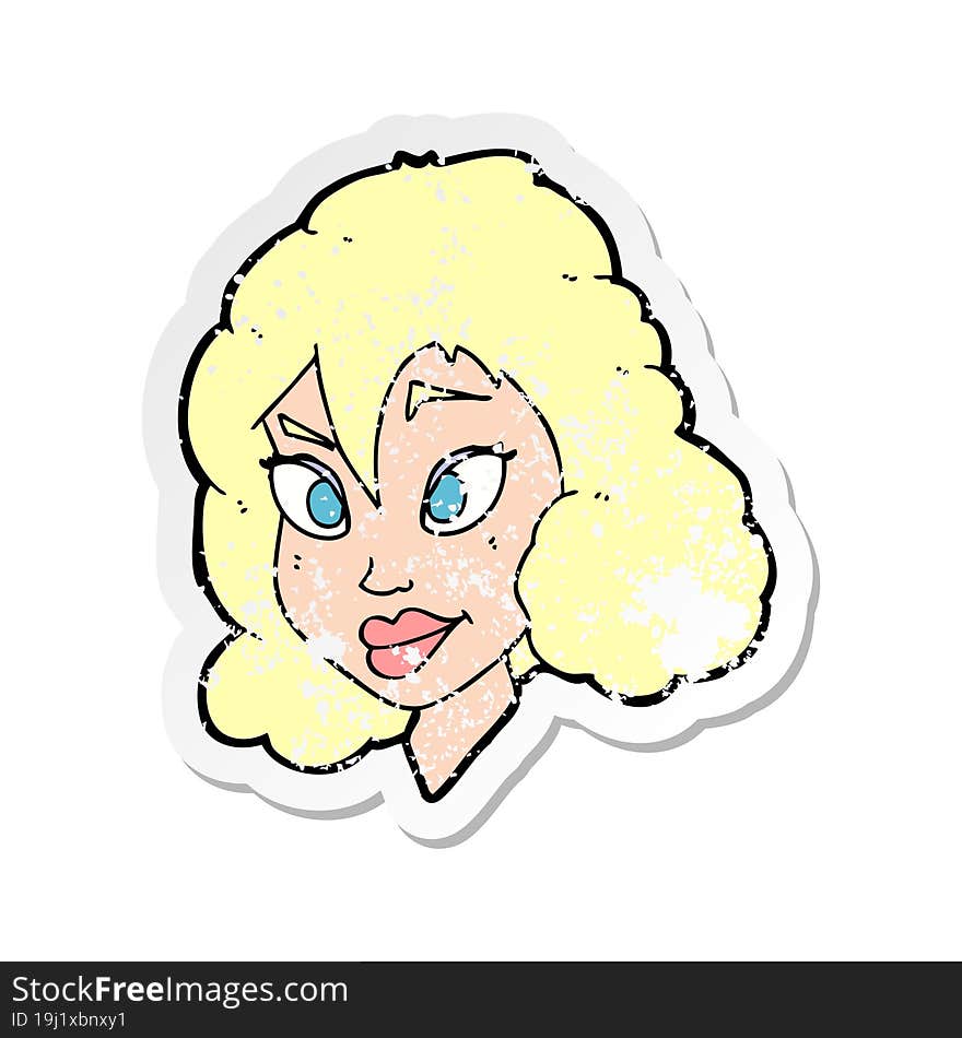 retro distressed sticker of a cartoon pretty woman