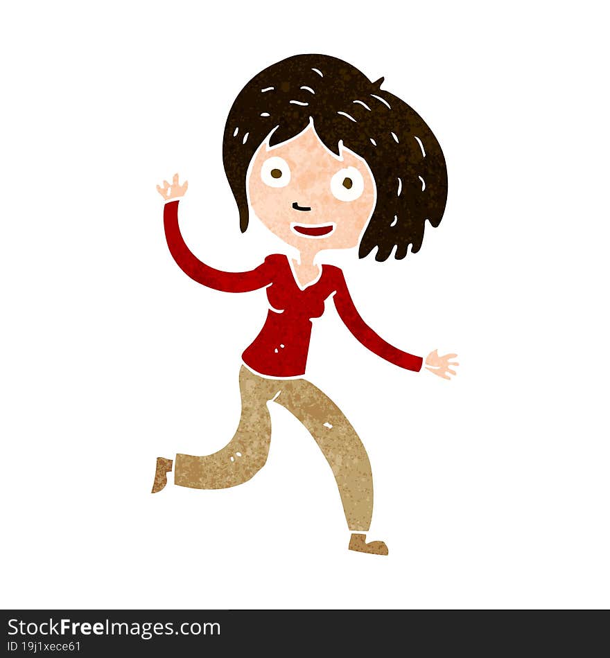 cartoon happy waving girl