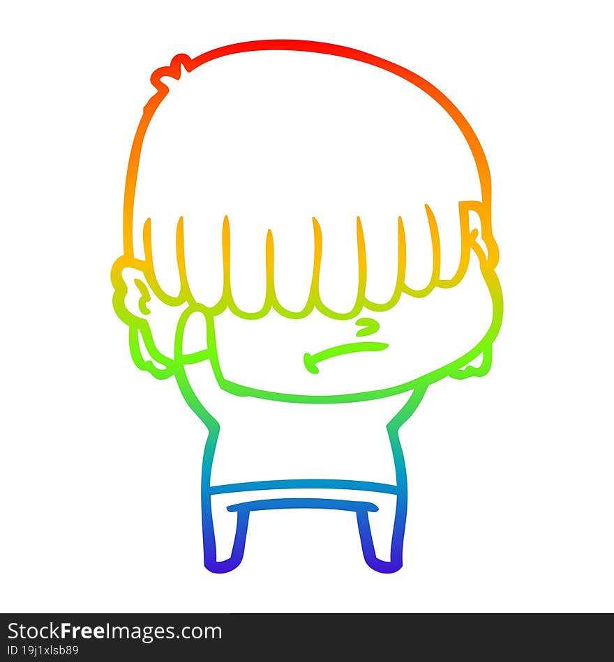 rainbow gradient line drawing cartoon boy with untidy hair