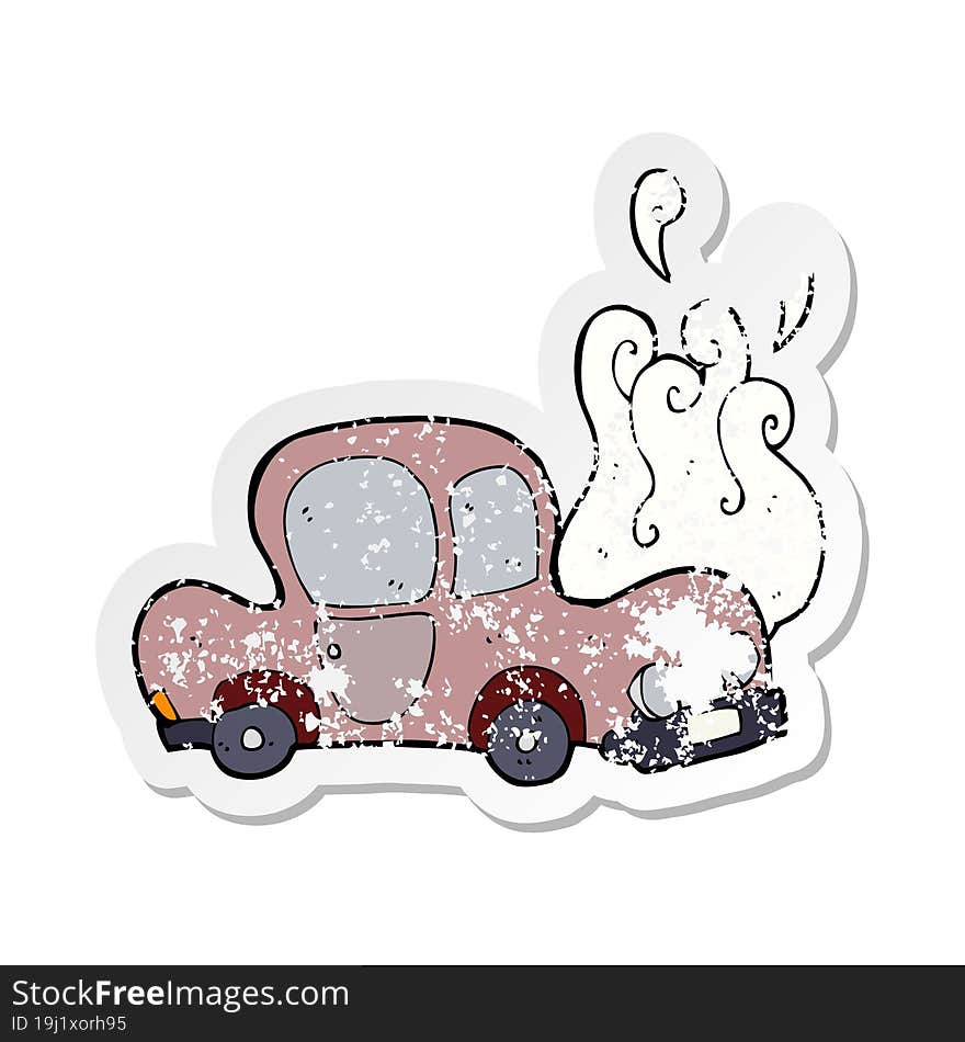 retro distressed sticker of a broken down car cartoon