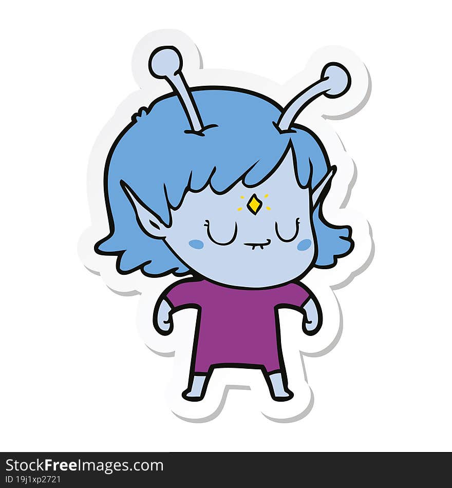 sticker of a cartoon alien girl