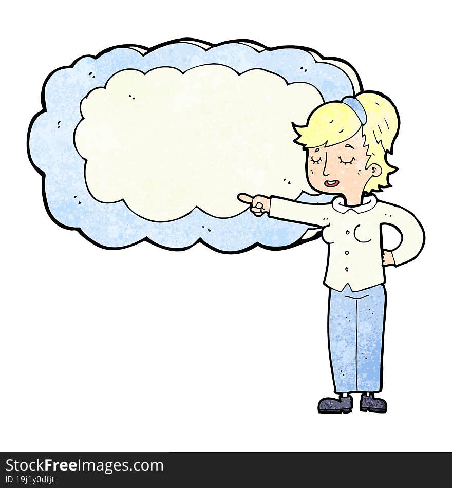 cartoon woman with text space cloud