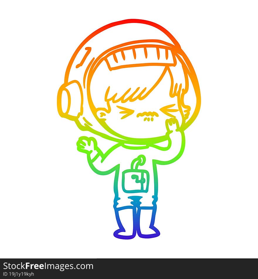 rainbow gradient line drawing angry cartoon space girl