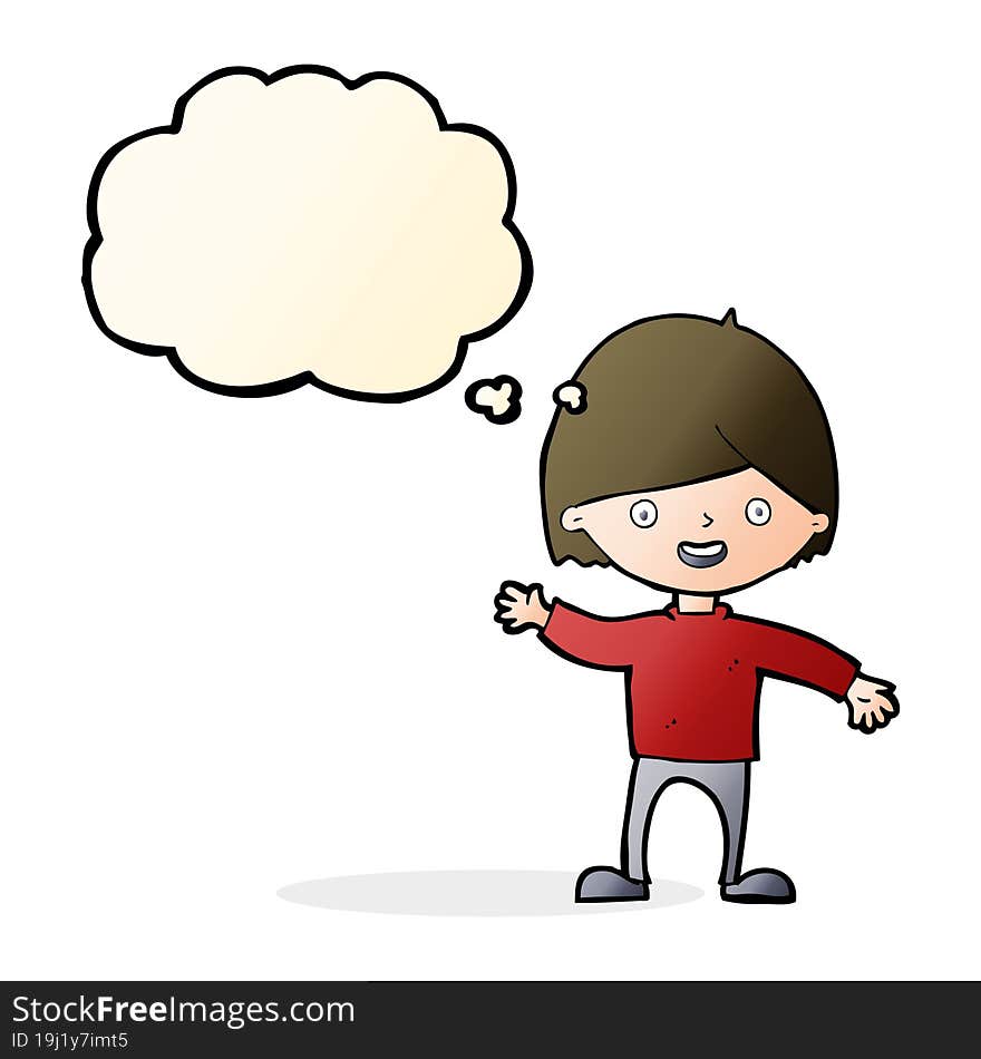 Cartoon Waving Boy With Thought Bubble