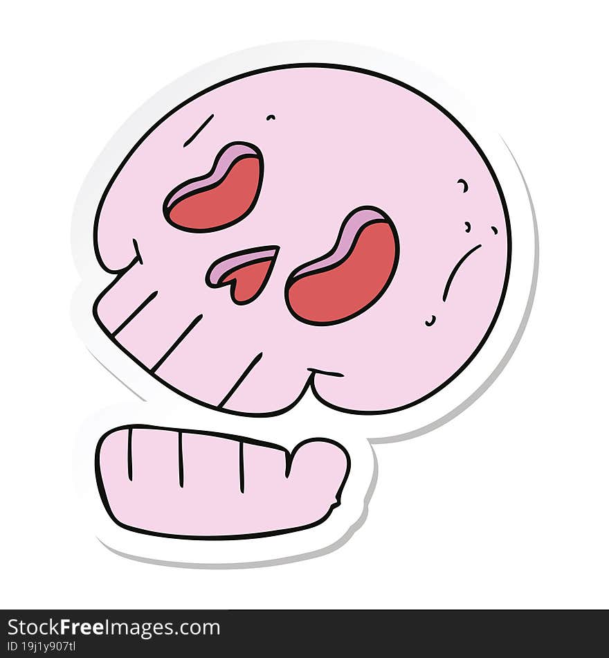 sticker of a quirky hand drawn cartoon skull