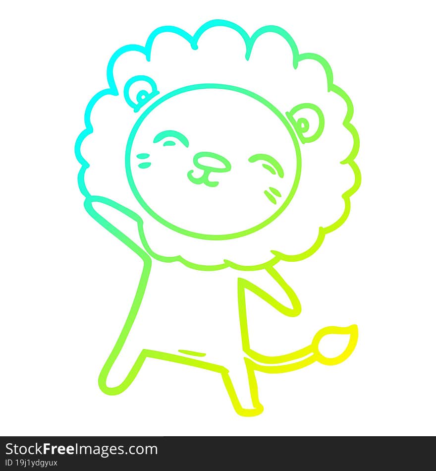 cold gradient line drawing of a cartoon lion