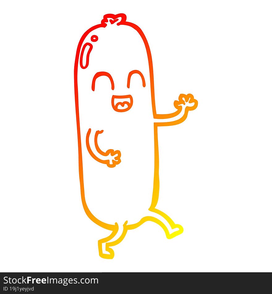 warm gradient line drawing of a cartoon dancing sausage