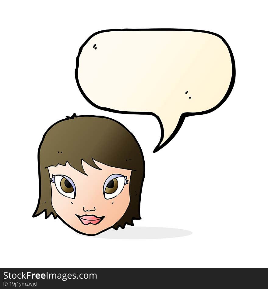 cartoon female face with speech bubble