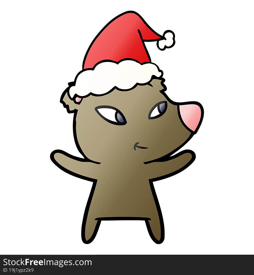 cute gradient cartoon of a bear wearing santa hat