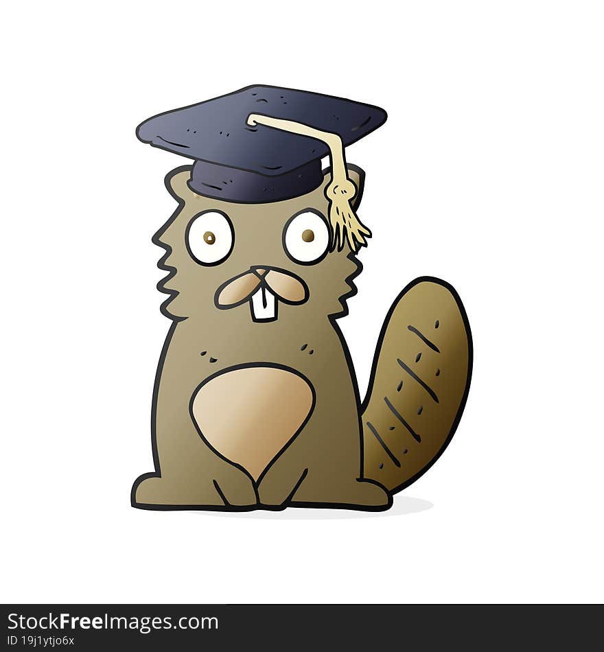 freehand drawn cartoon beaver graduate