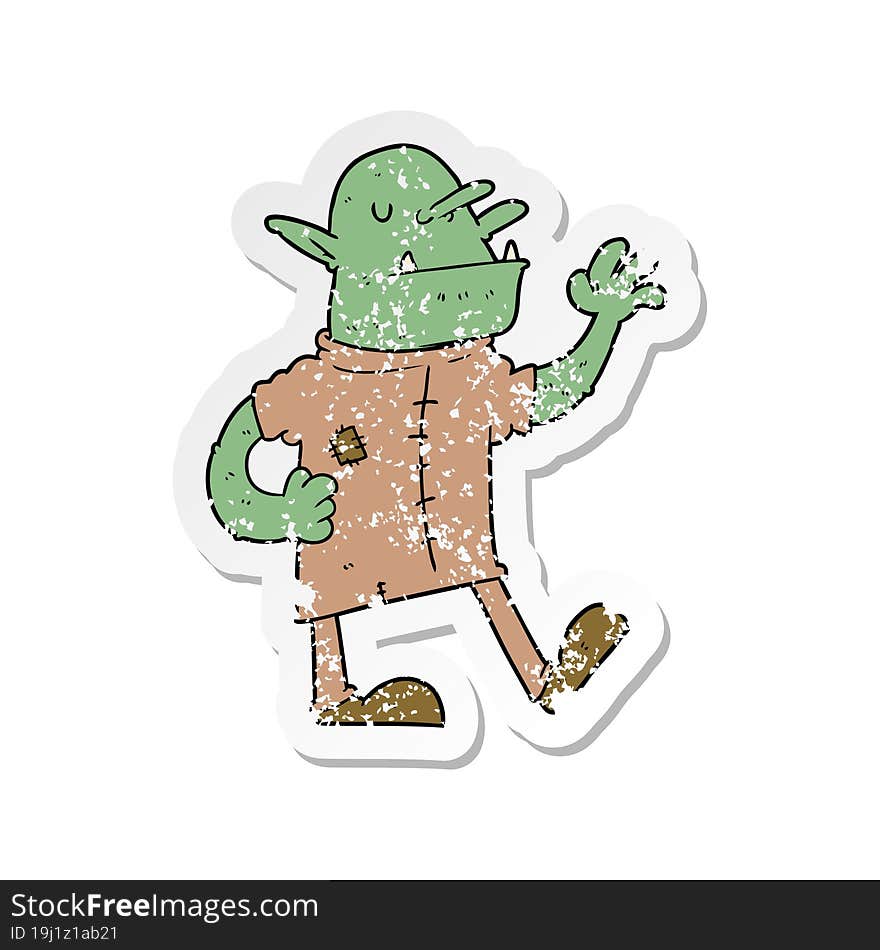 distressed sticker of a cartoon goblin