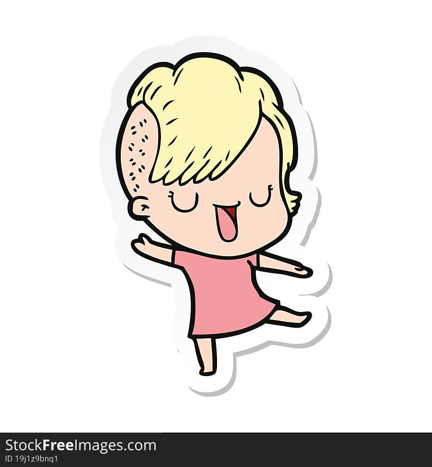 Sticker Of A Cute Cartoon Girl With Hipster Haircut