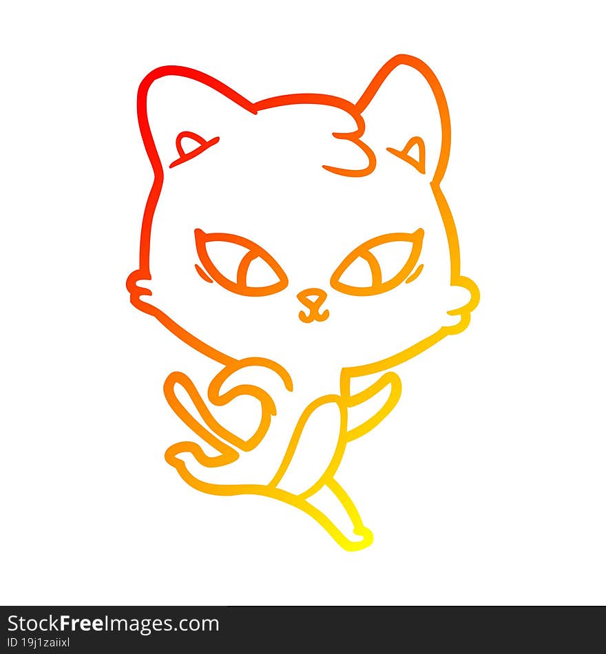 warm gradient line drawing of a cute cartoon cat