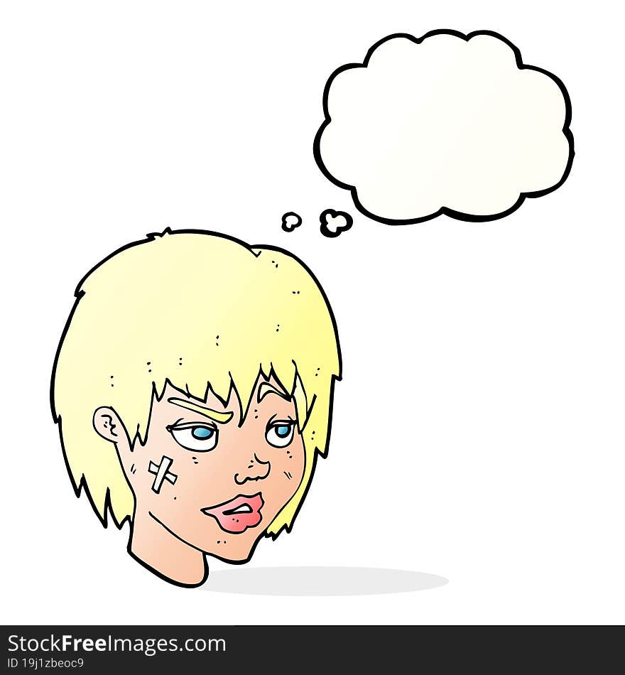 Cartoon Woman With Plaster On Face With Thought Bubble