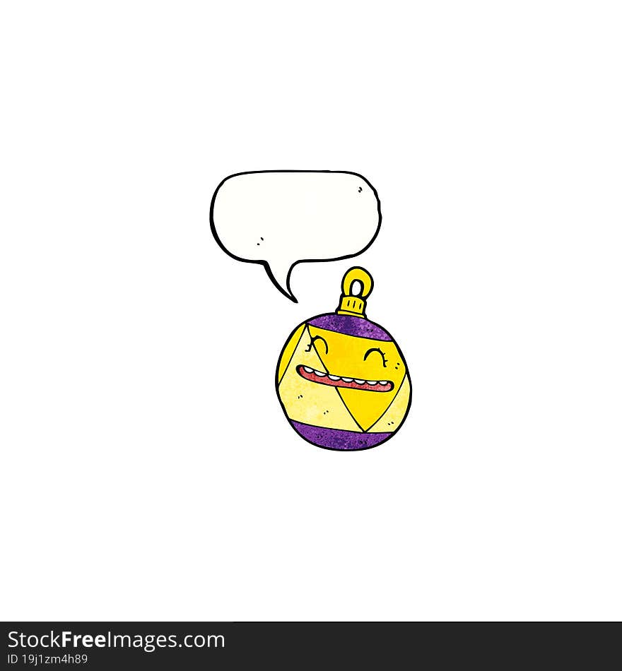 cartoon christmas bauble with speech bubble