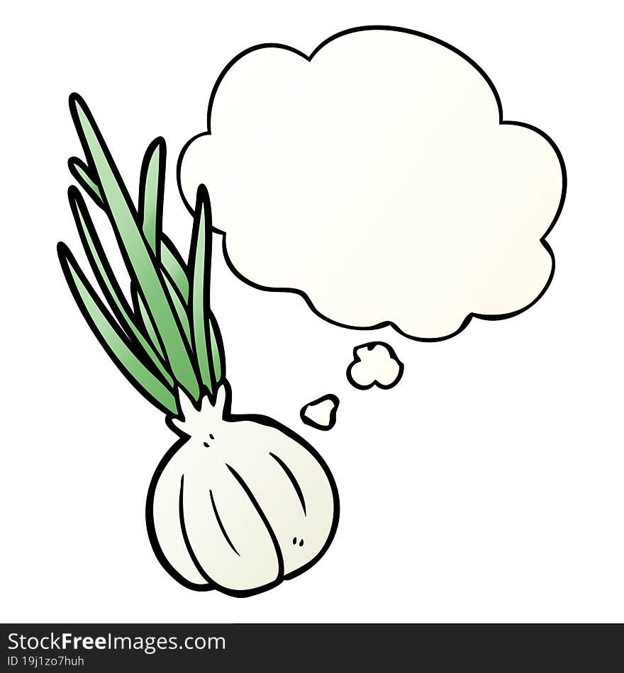 cartoon garlic and thought bubble in smooth gradient style