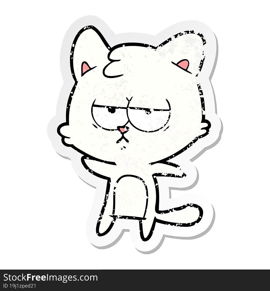 distressed sticker of a bored cartoon cat