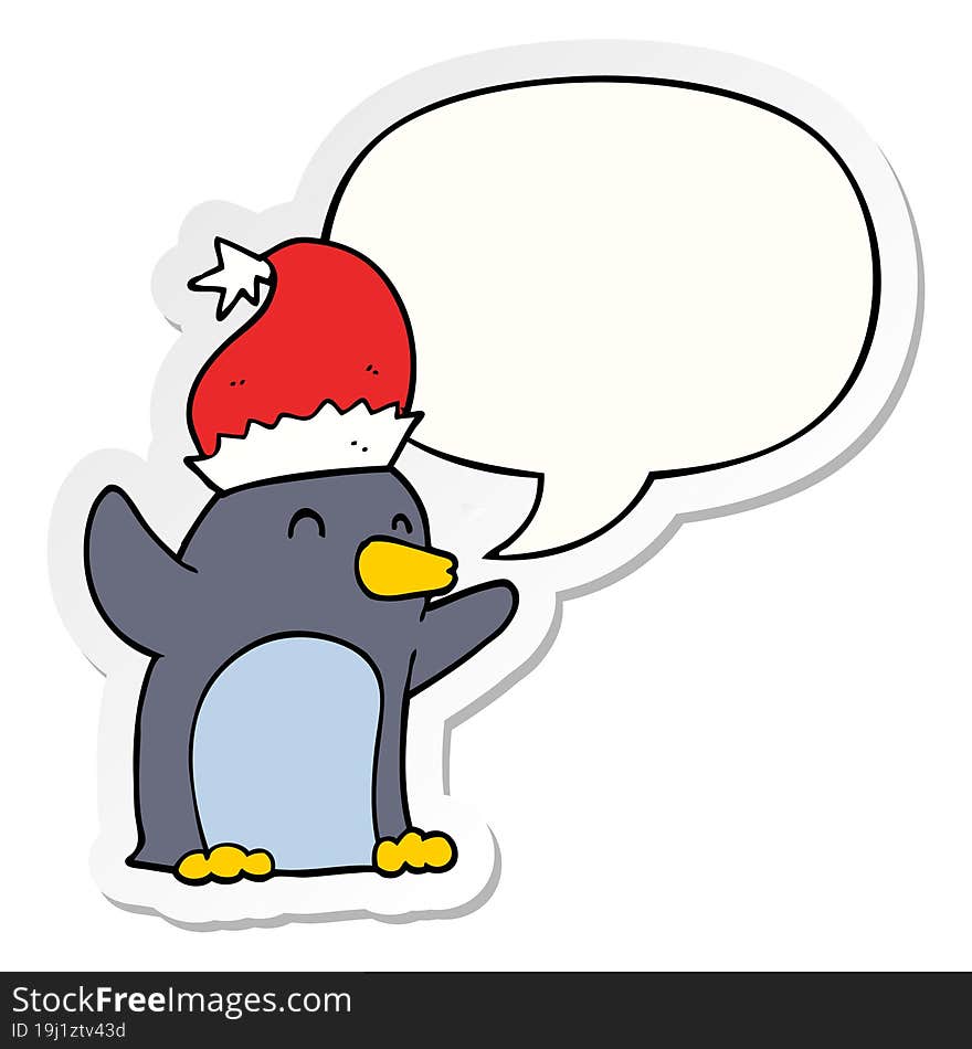 cute cartoon christmas penguin and speech bubble sticker