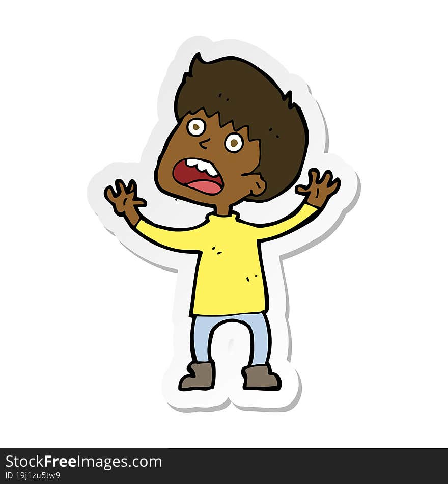 sticker of a cartoon stressed boy