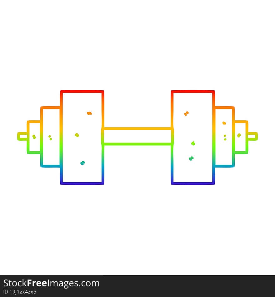 rainbow gradient line drawing of a cartoon dumbbell