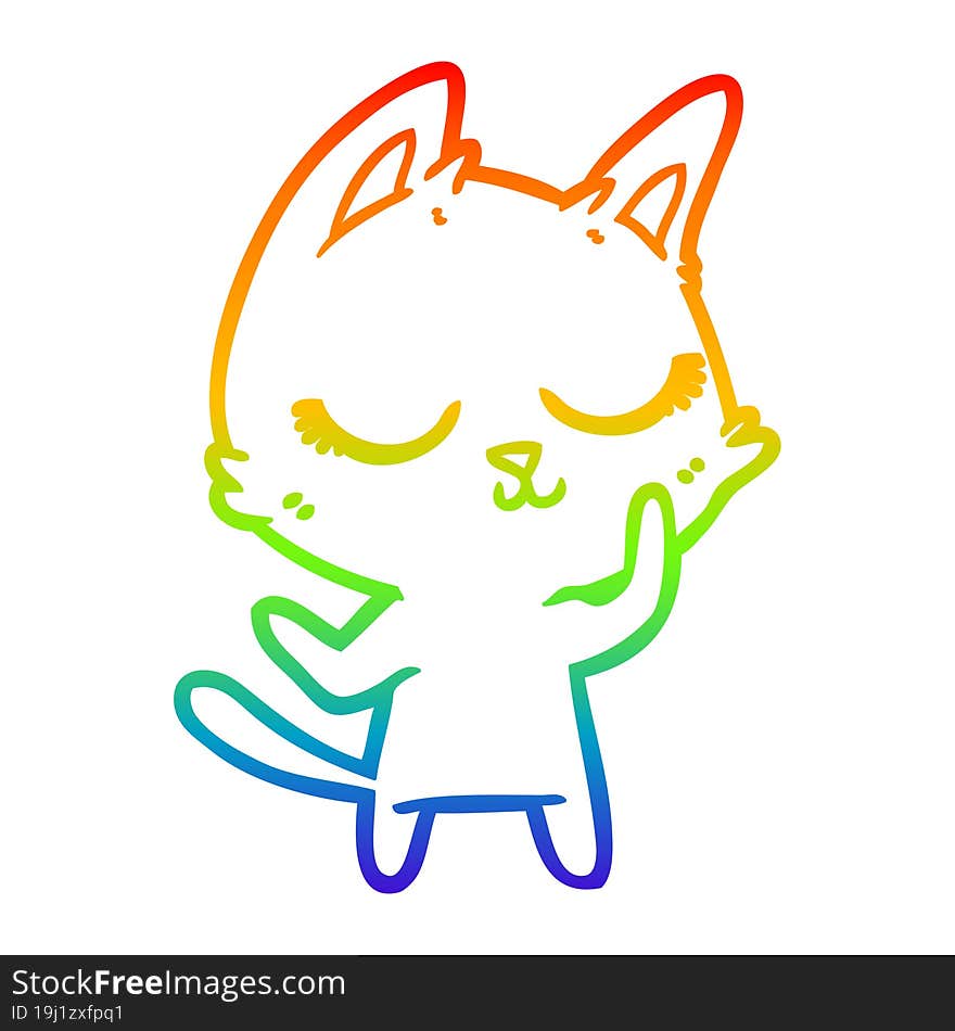 Rainbow Gradient Line Drawing Calm Cartoon Cat