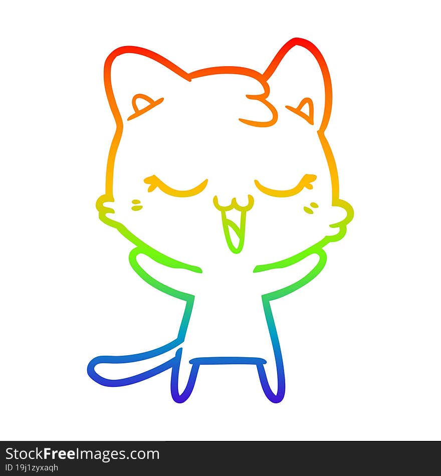 Rainbow Gradient Line Drawing Happy Cartoon Cat