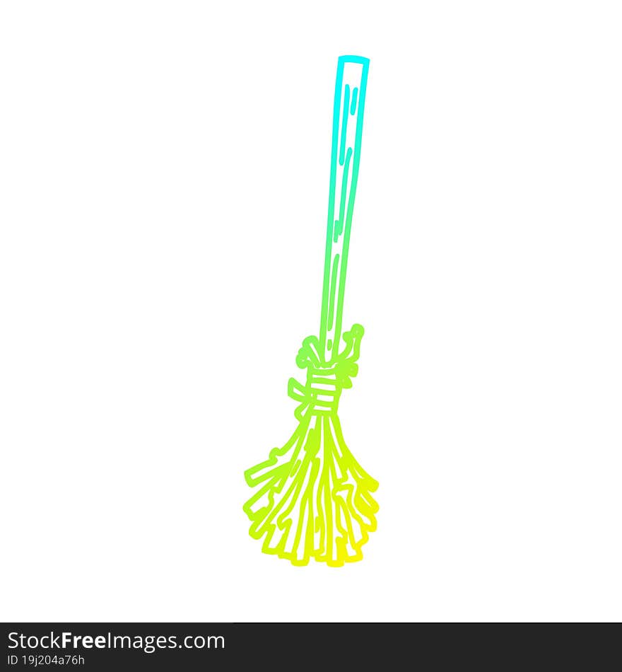 cold gradient line drawing of a cartoon magic broom