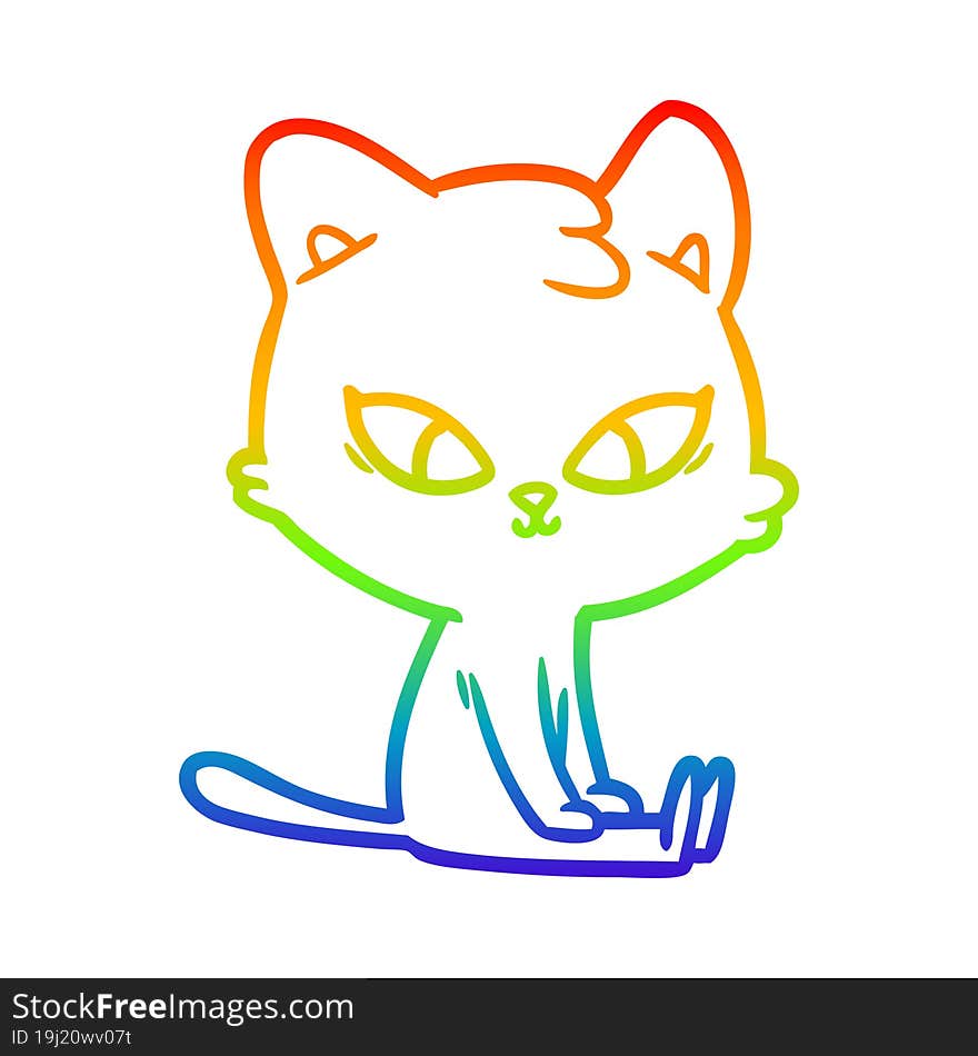 rainbow gradient line drawing of a cute cartoon cat