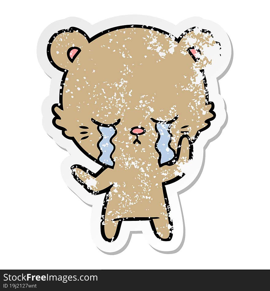 distressed sticker of a crying cartoon bear