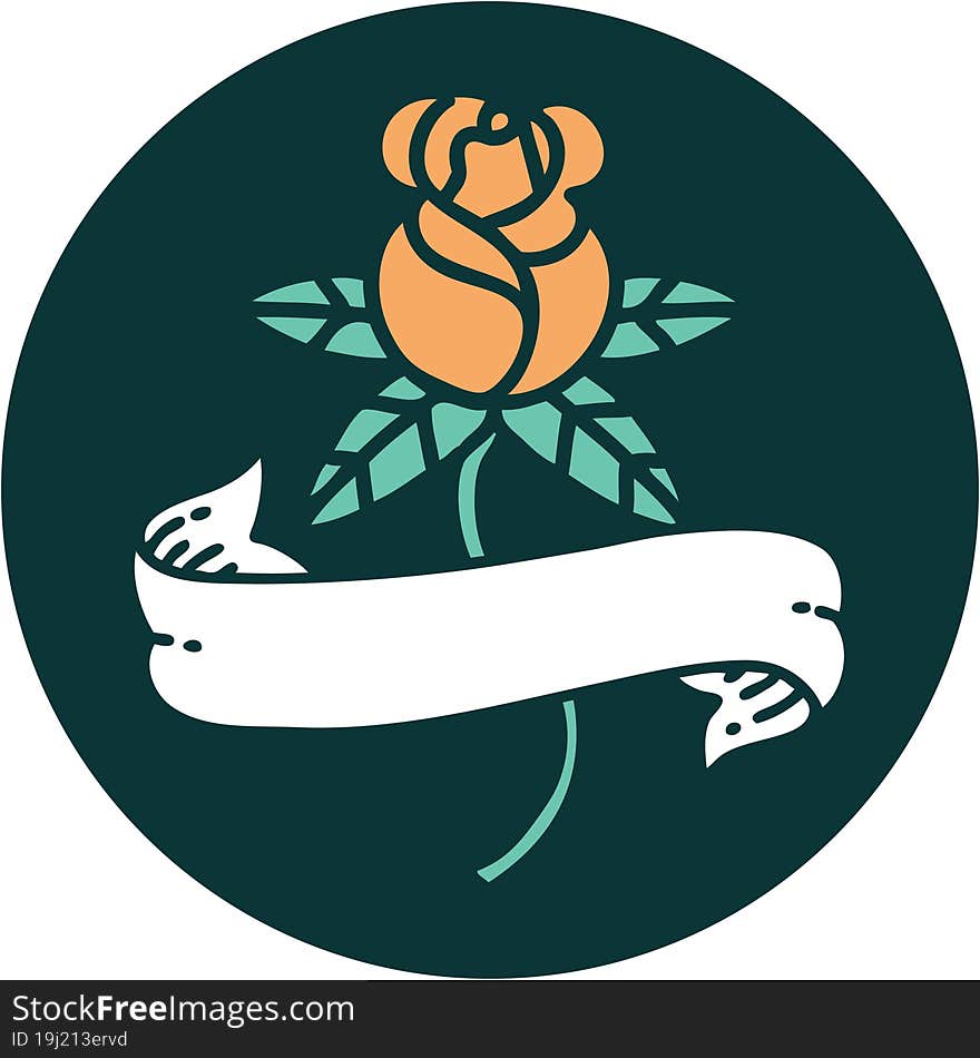 tattoo style icon of a rose and banner