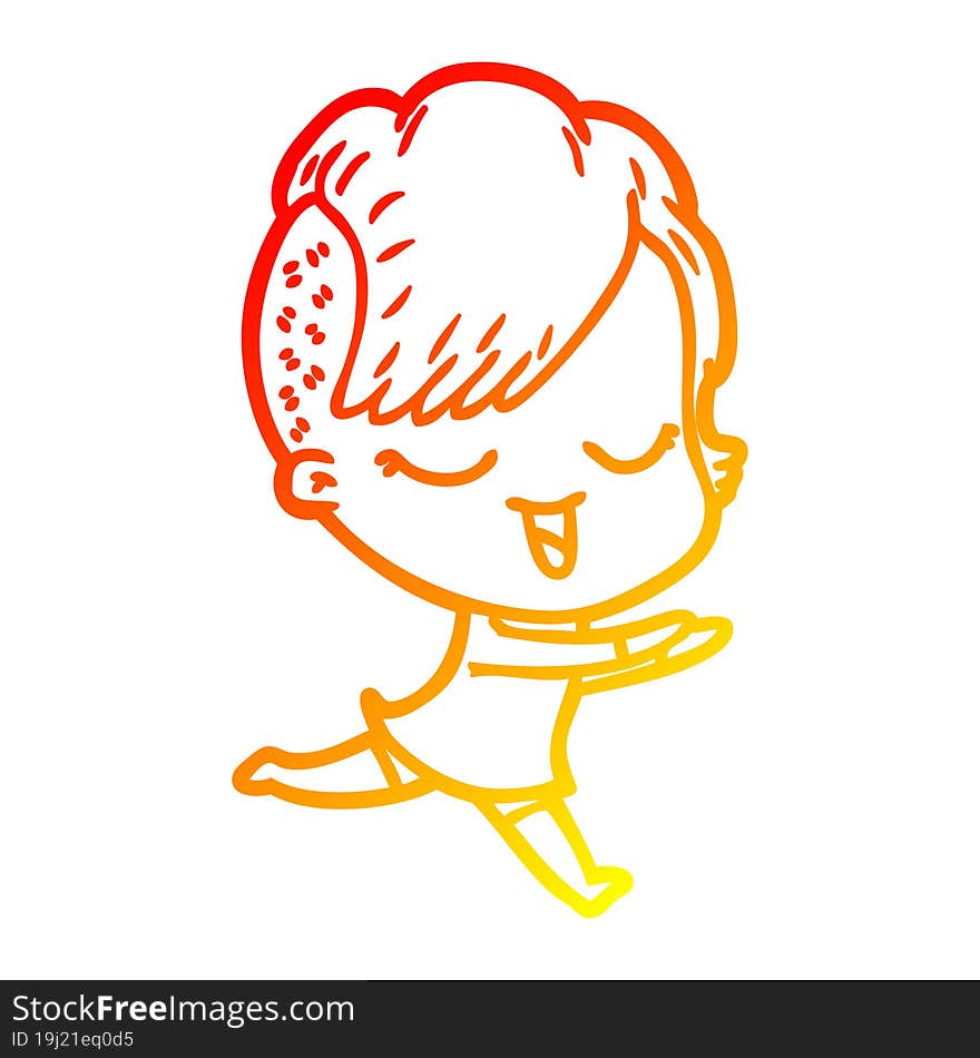 warm gradient line drawing happy cartoon girl