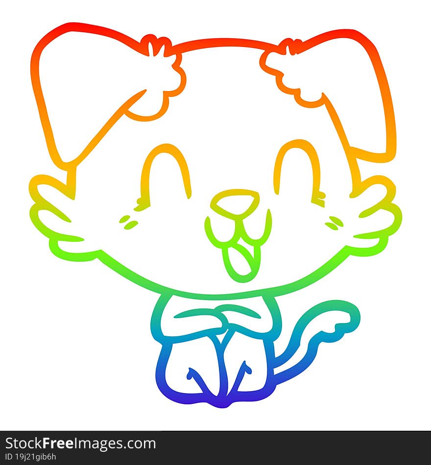 rainbow gradient line drawing of a laughing cartoon dog