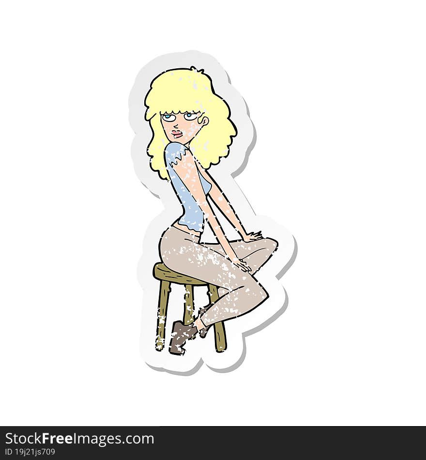 retro distressed sticker of a cartoon woman striking pose