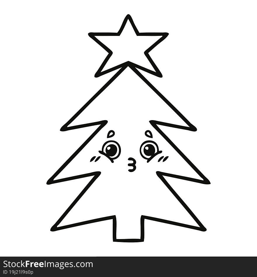 line drawing cartoon of a christmas tree