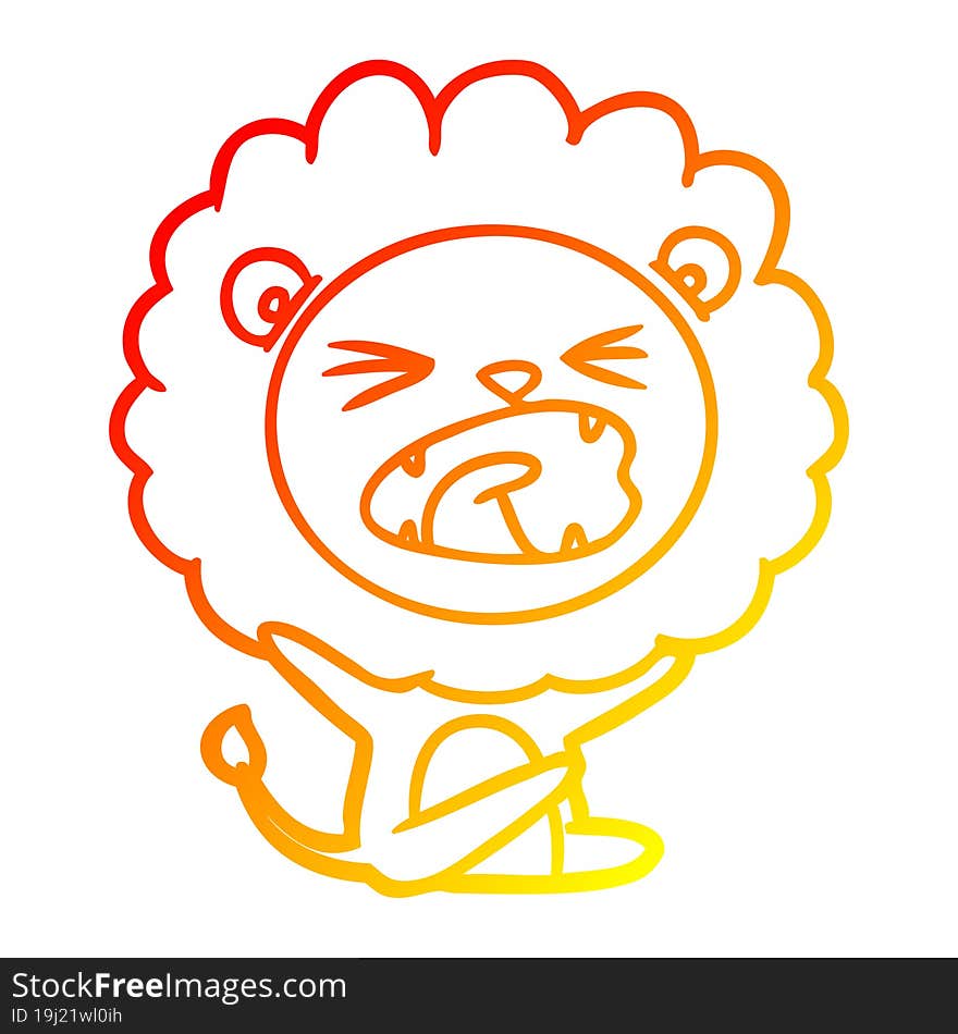 Warm Gradient Line Drawing Cartoon Lion Throwing Tantrum