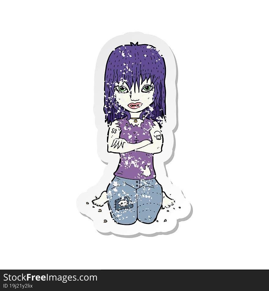 retro distressed sticker of a cartoon vampire girl