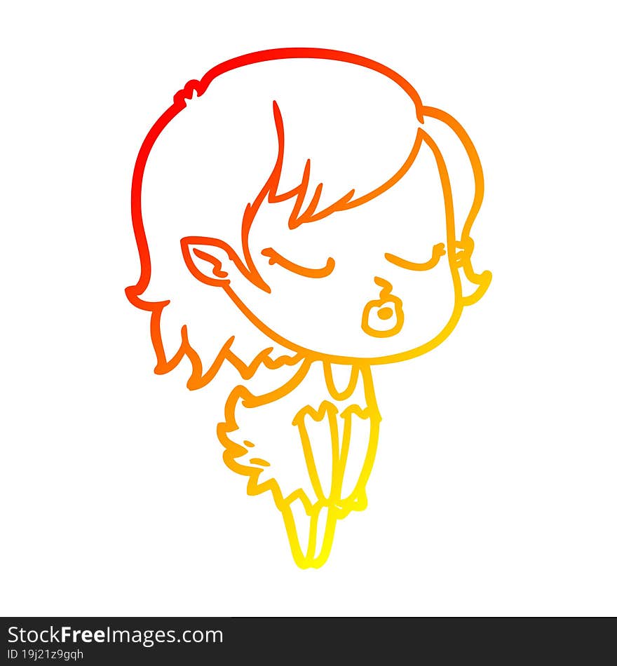 Warm Gradient Line Drawing Cute Cartoon Vampire Girl