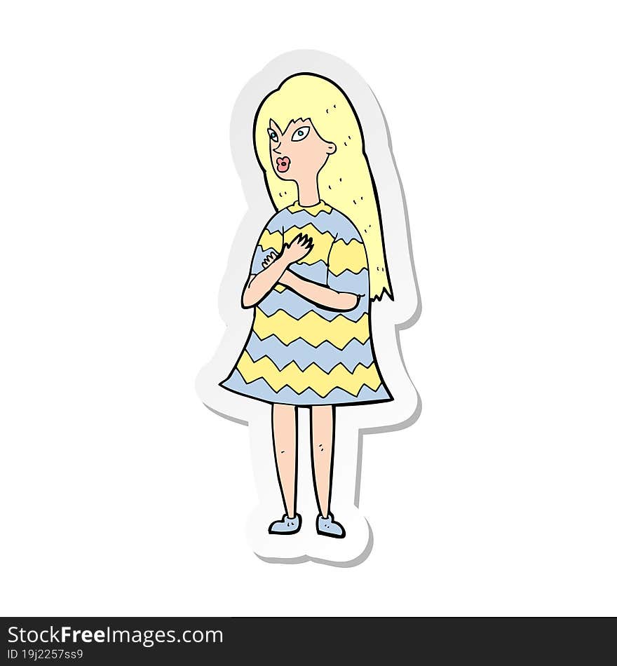 sticker of a cartoon surprised girl