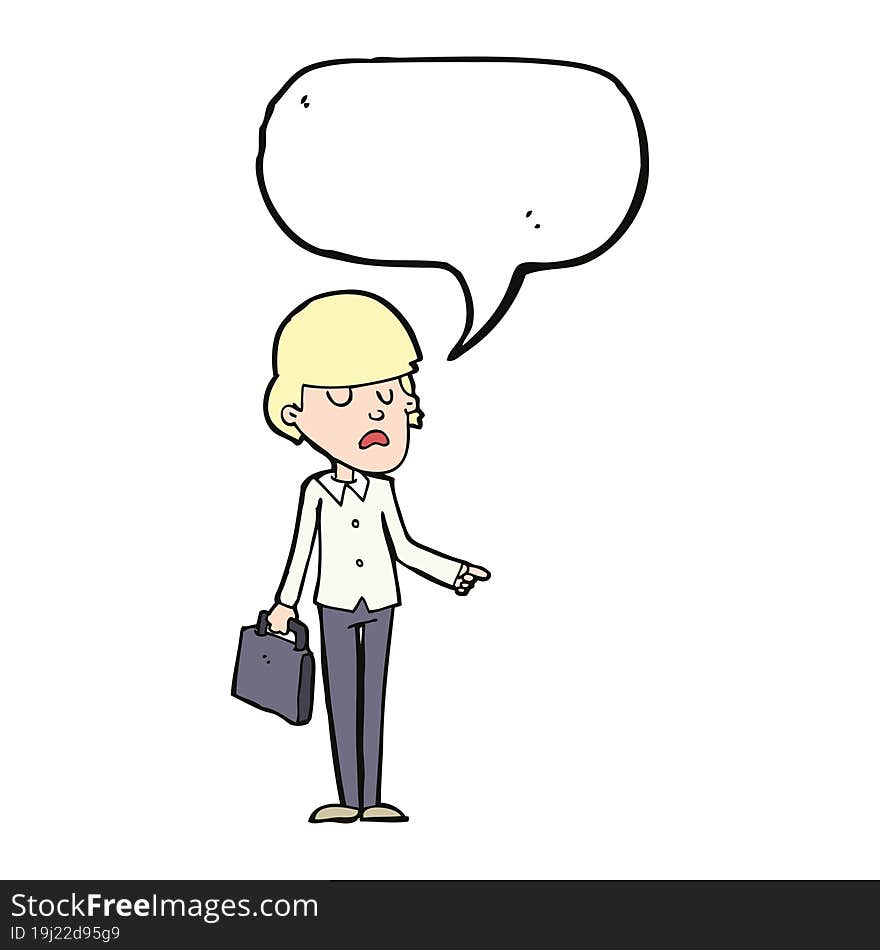 cartoon arrogant businessman pointing with speech bubble