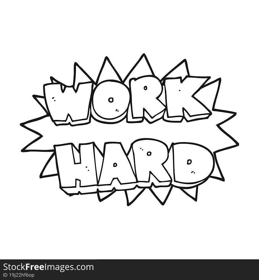 Black And White Cartoon Work Hard Symbol