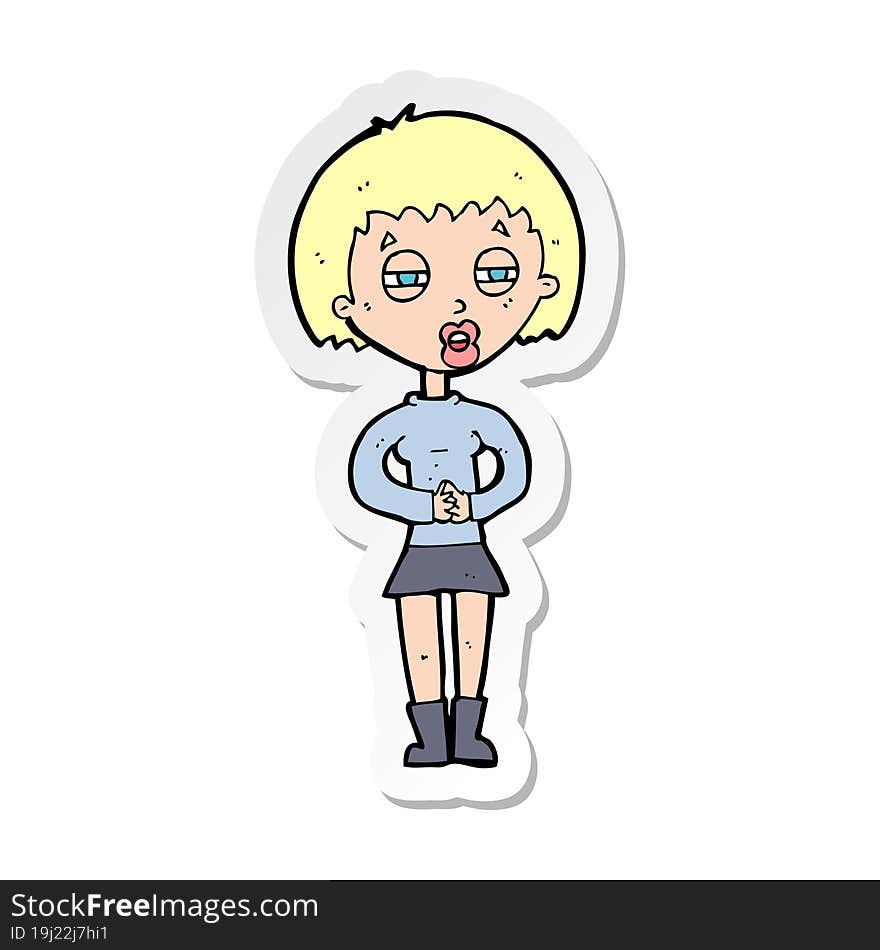 sticker of a cartoon suspicious girl