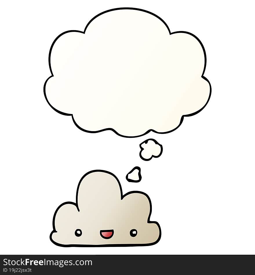 cartoon tiny happy cloud and thought bubble in smooth gradient style