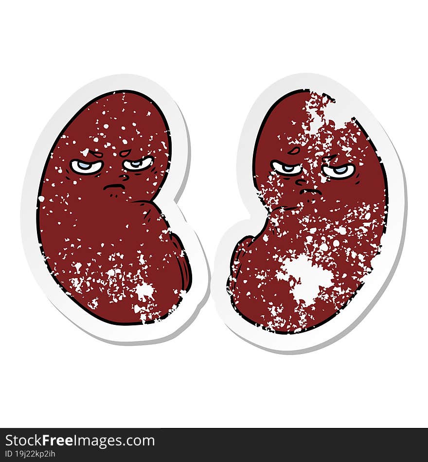 distressed sticker of a cartoon irritated kidneys