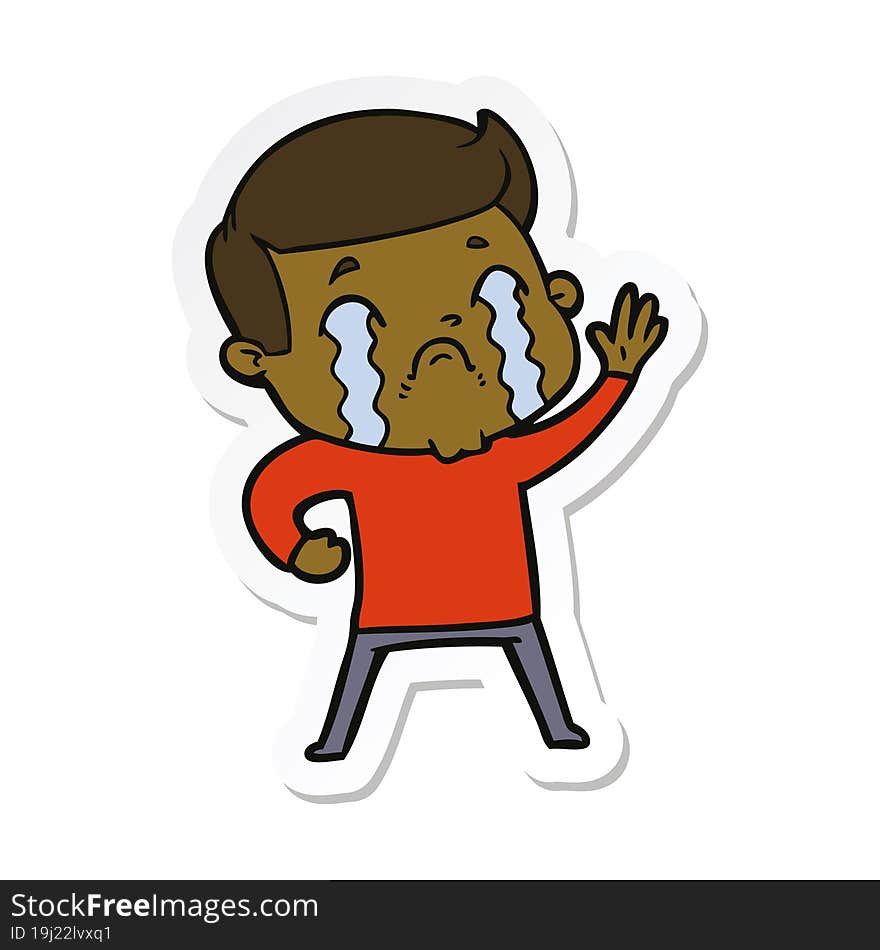 sticker of a cartoon man crying