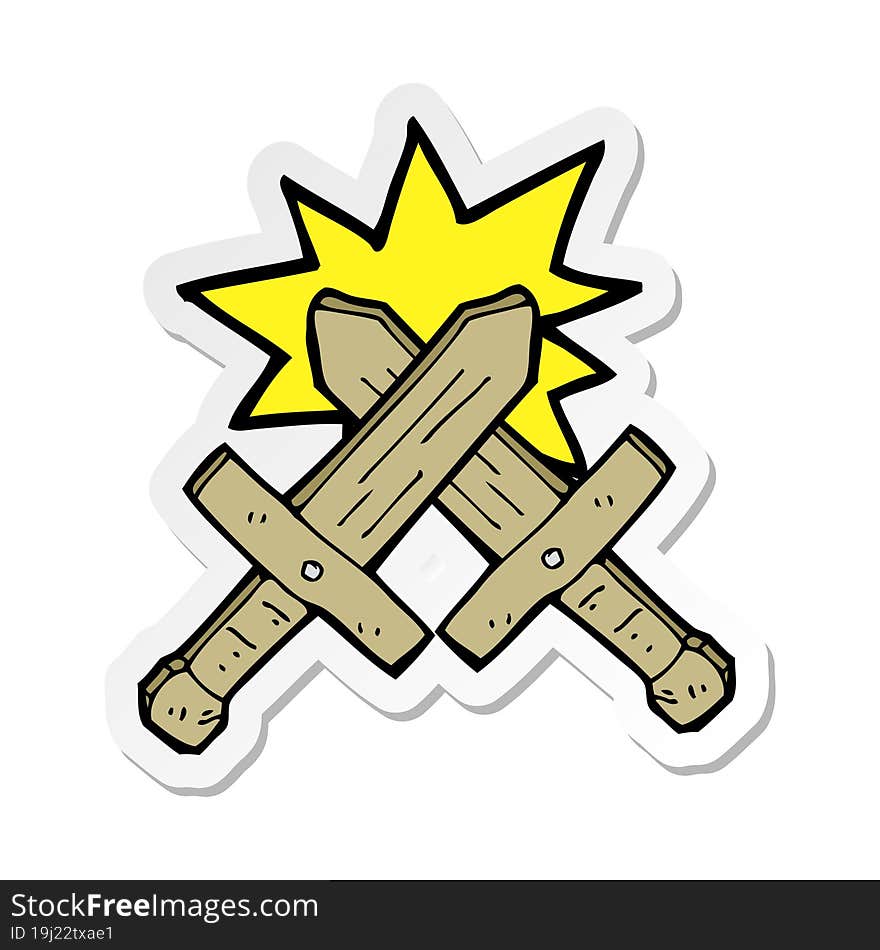 sticker of a cartoon wooden sword fight