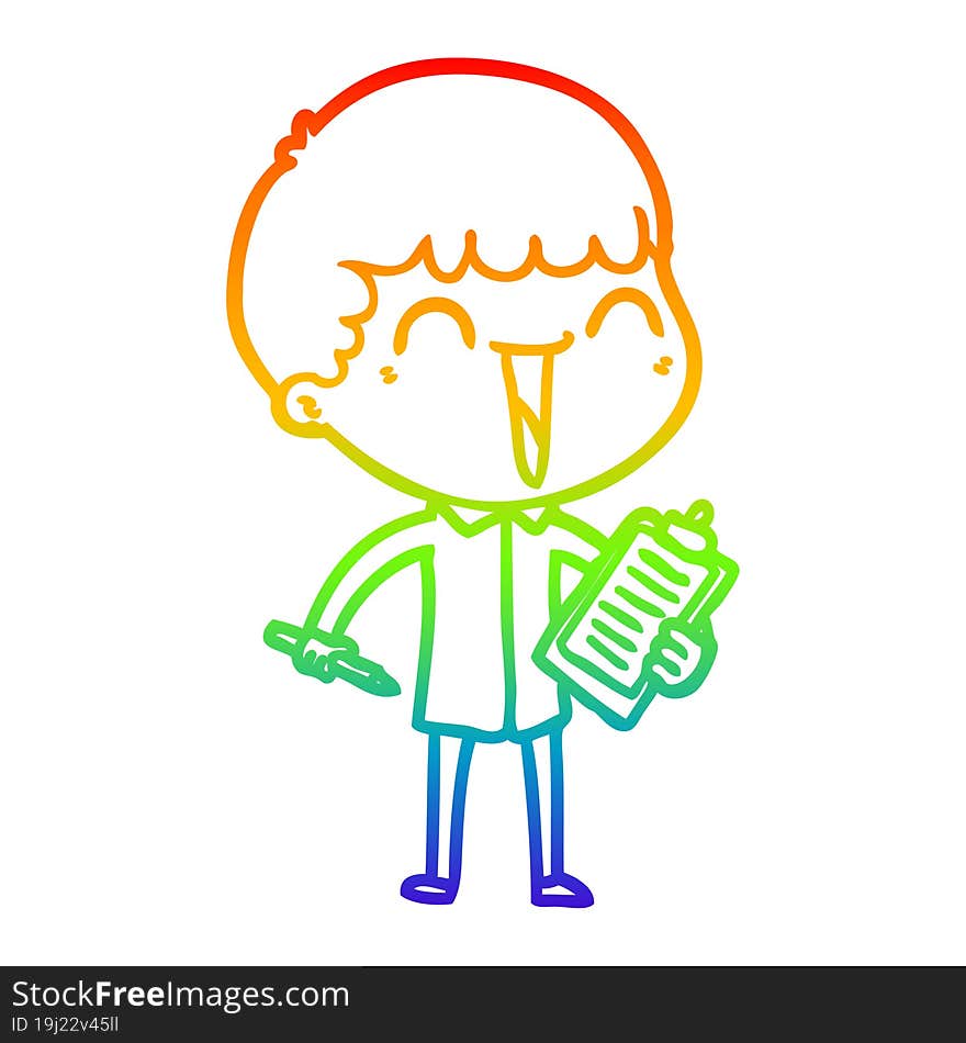 rainbow gradient line drawing of a cartoon happy man