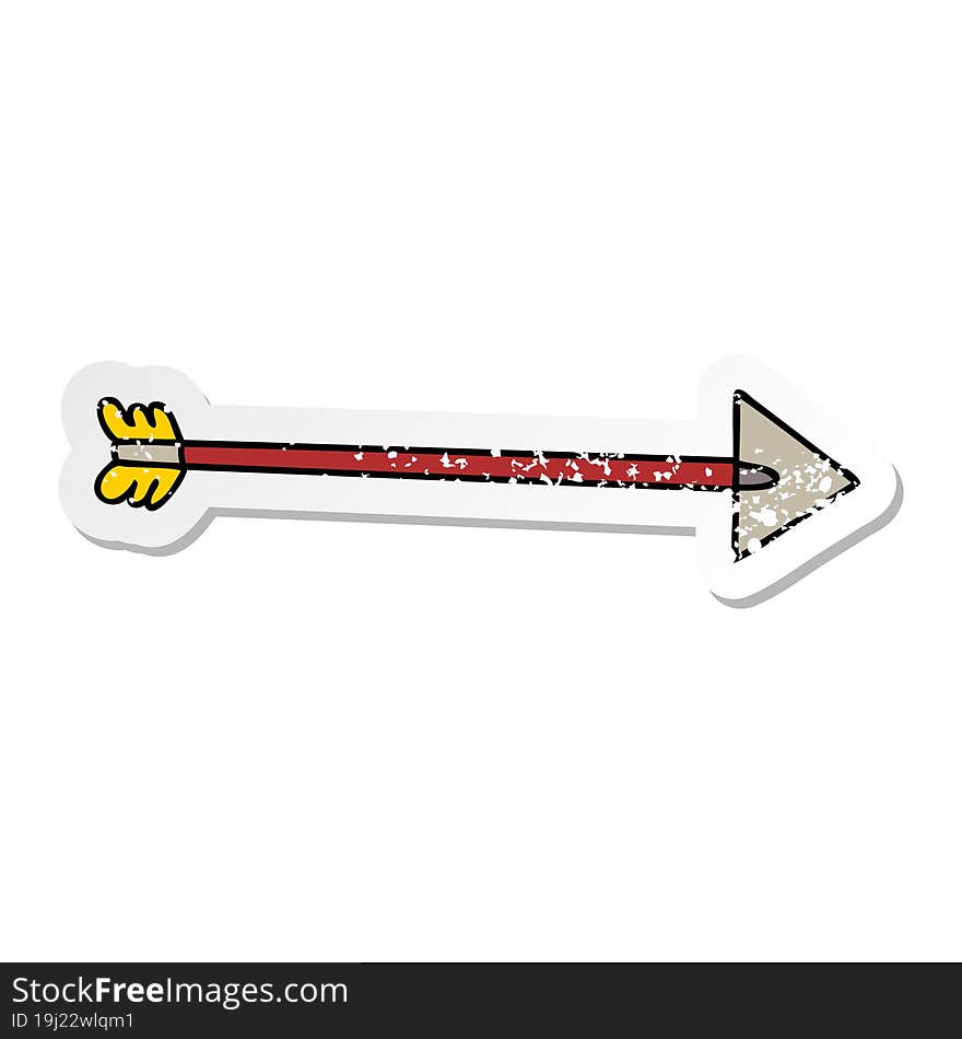 distressed sticker of a quirky hand drawn cartoon arrow