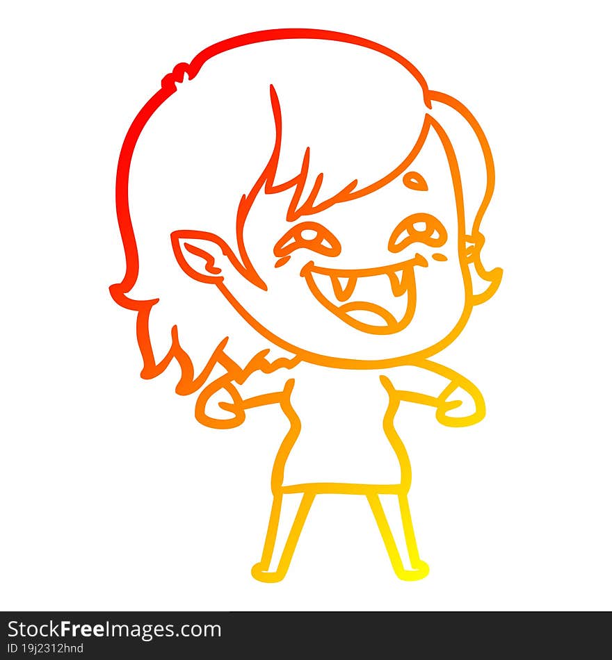 warm gradient line drawing of a cartoon laughing vampire girl