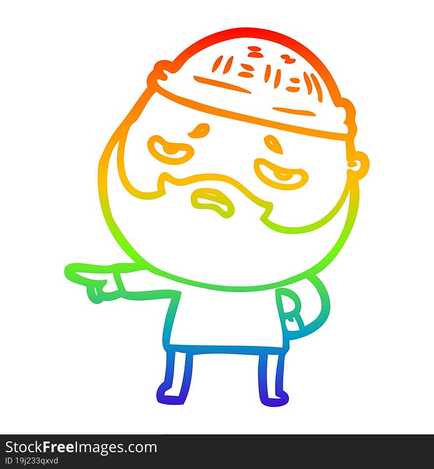 rainbow gradient line drawing cartoon worried man with beard